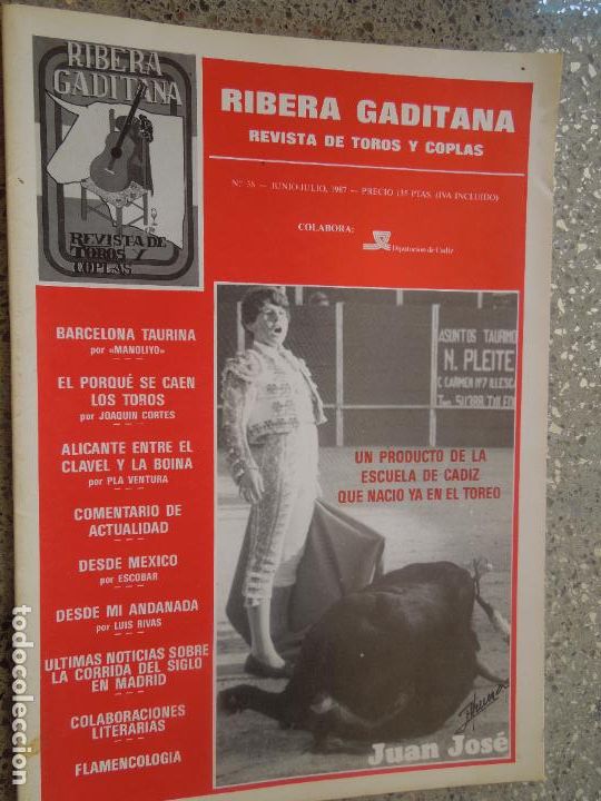 Otros Art&iacute;culos de Coleccionismo en Papel: RIVERA GADITANA , REVISTA DE TOROS Y COPLAS N&ordm; 38 -1987 TORERO JUAN JOSE