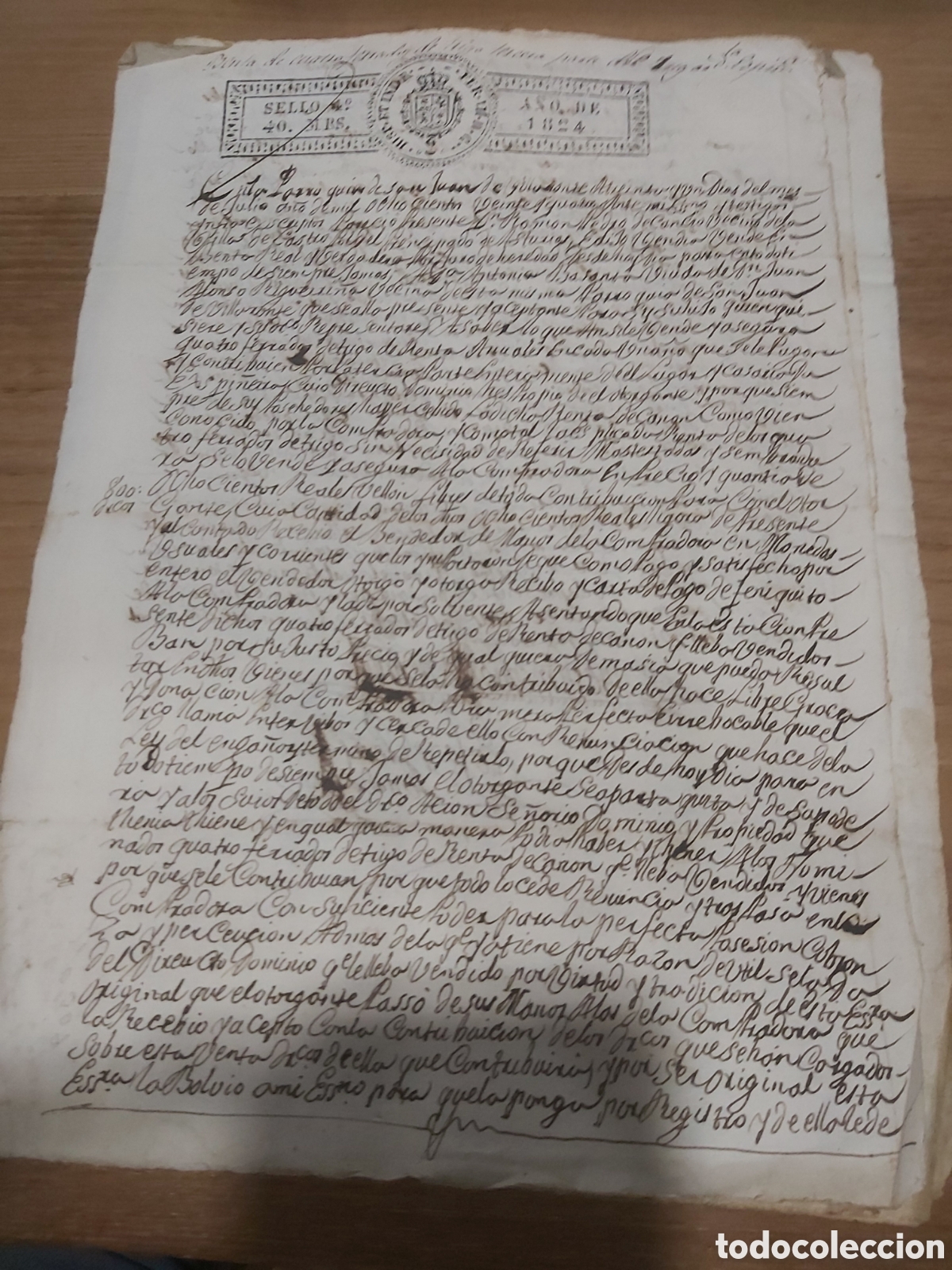 Collectionnisme Papier divers: 1824 Ferdinandus VI sello cuarto cuarenta maraved&iacute;s san juan de villaronte Lugo Escritura