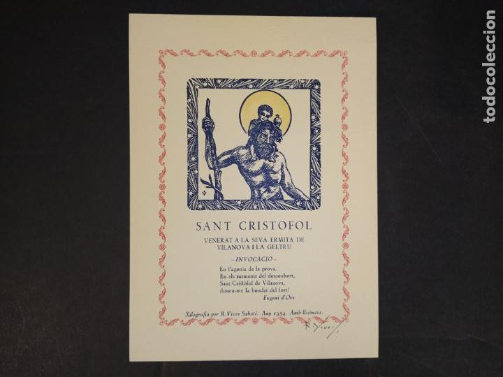 Outros artigos de papel: VILANOVA I LA GELTRU-SANT CRISTOFOL-XILOGRAFIA R.VIVES SABATE-FIRMADO A MANO-VER FOTOS-(K-10.442)