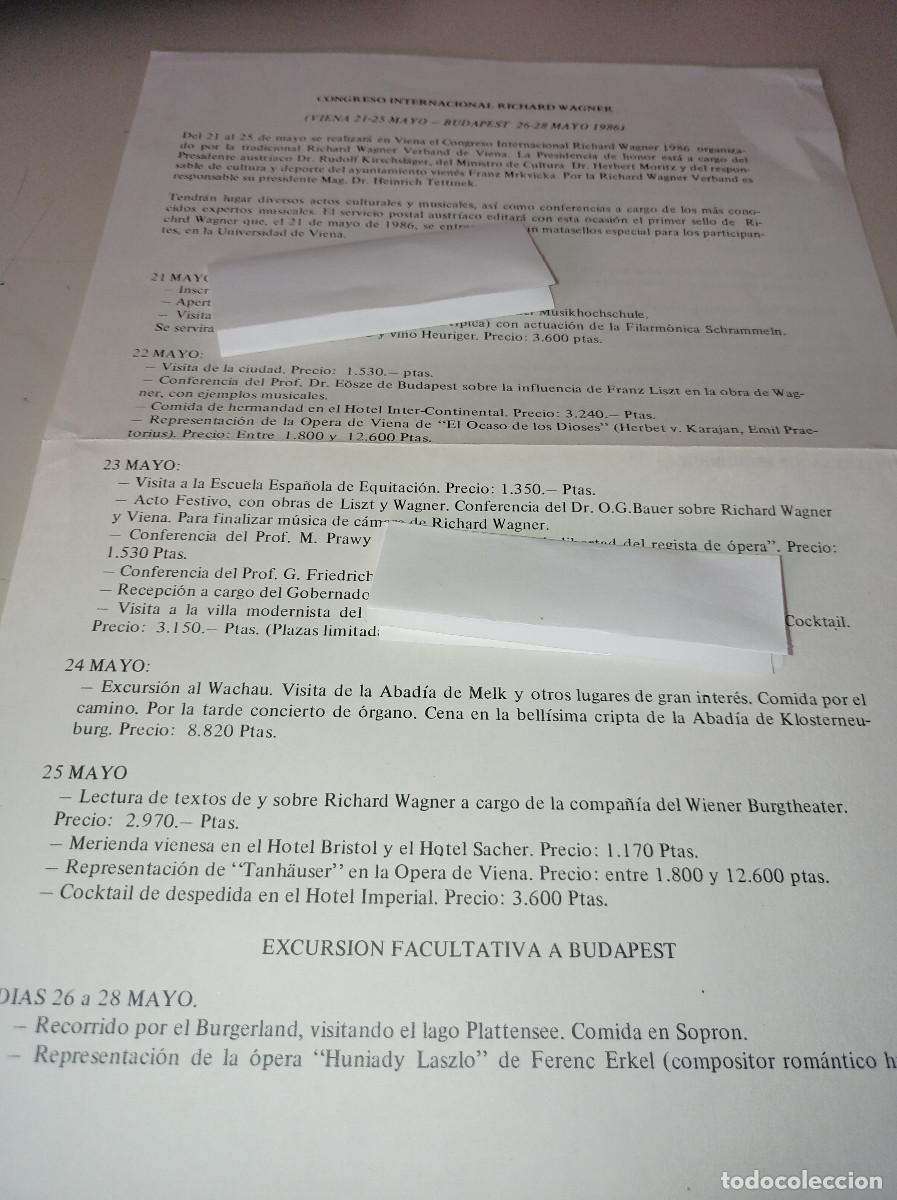 Collectionnisme Papier divers: HOJA ACTIVIDADES CONGRESO INTERNACIONAL RICHARD WAGNER BUDAPEST 1986 REF. UR MES 5