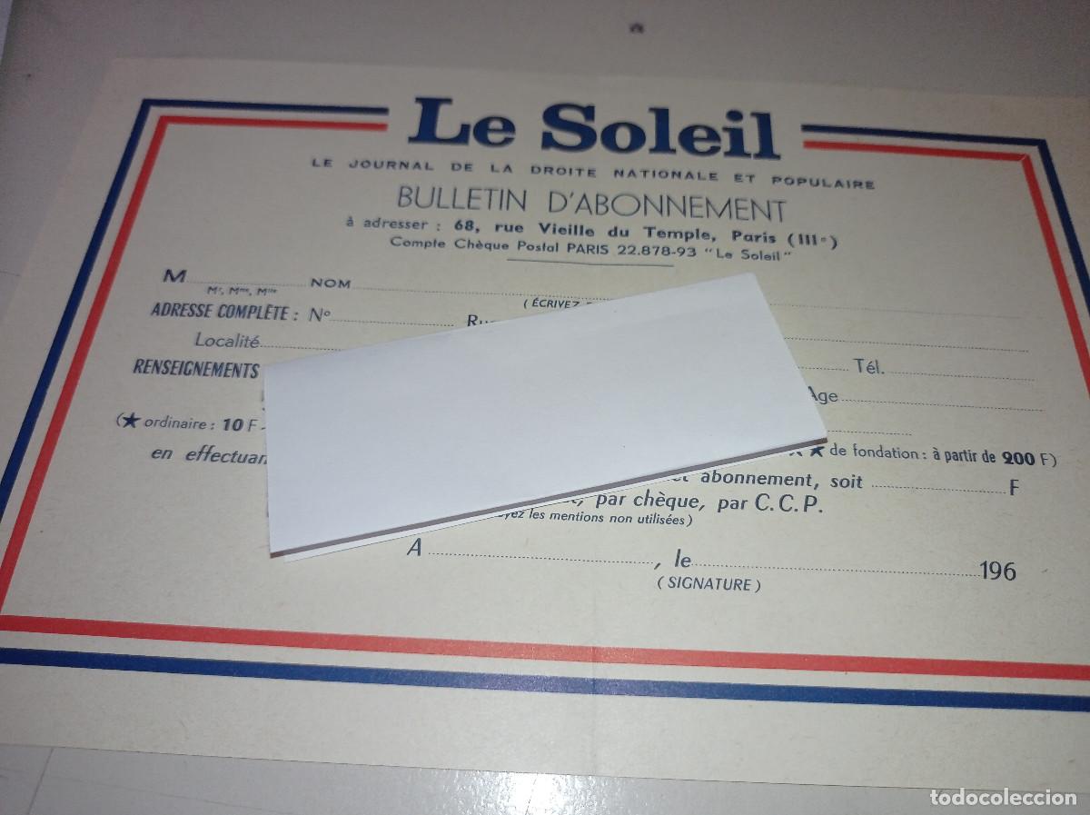 Collectionnisme Papier divers: HOJA SUSCRIPCI&Oacute;N REVISTA FRANCESA LE SOLEIL REF. UR MES 5