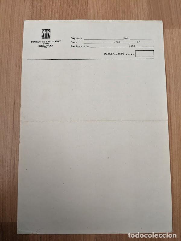 Sammelleidenschaft Andere Papierartikel: ANTIGUA HOJA EXAMEN EN BLANCO INSTITUT BATXILLERAT CERDANYOLA