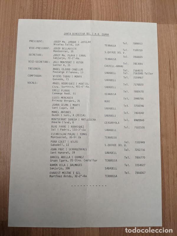 Collectionnisme Papier divers: LISTA JUNTA DIRECTIVA INSTITUTO EGARA A&Ntilde;O 1976