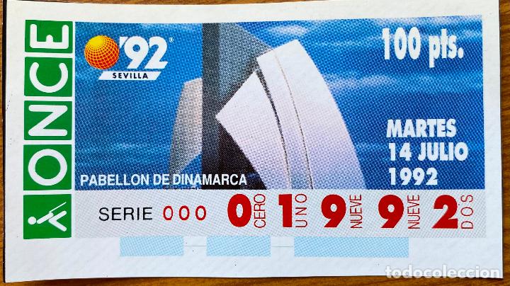 Otros art&iacute;culos de coleccionismo en papel: Cup&oacute;n Replica Once Expo 92. Pabell&oacute;n de Dinamarca. Sevilla 1992.