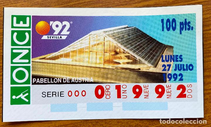 Otros art&iacute;culos de coleccionismo en papel: Cup&oacute;n Replica Once Expo 92. Pabell&oacute;n de Austria. Sevilla 1992