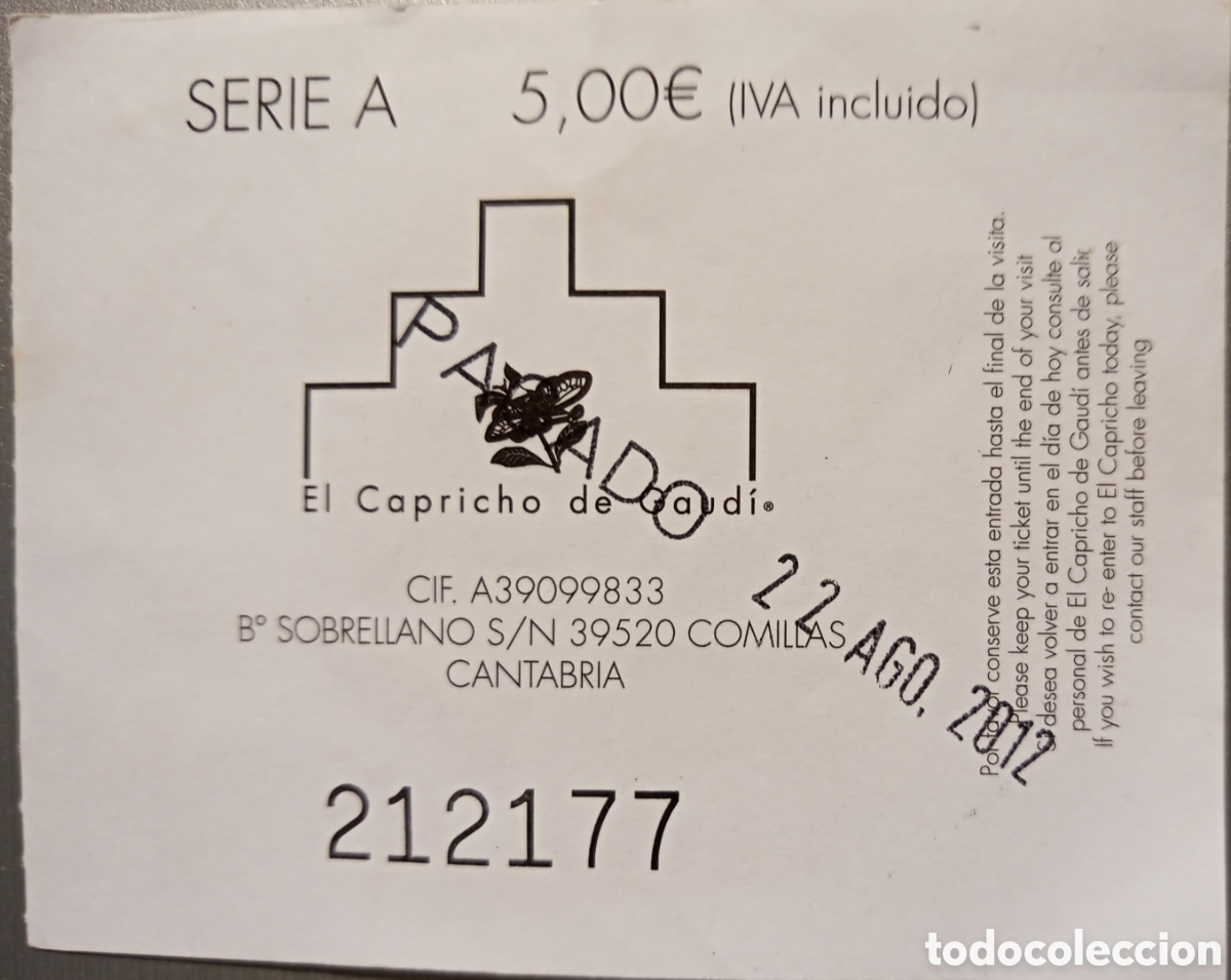 Otros Art&iacute;culos de Coleccionismo en Papel: ENTRADA EL CAPRICHO DE GAUD&Iacute;