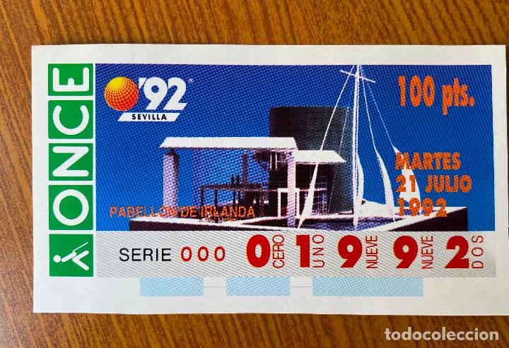 Otros art&iacute;culos de coleccionismo en papel: Cup&oacute;n Replica Once Expo 92. Pabell&oacute;n de Irlanda. Sevilla 1992