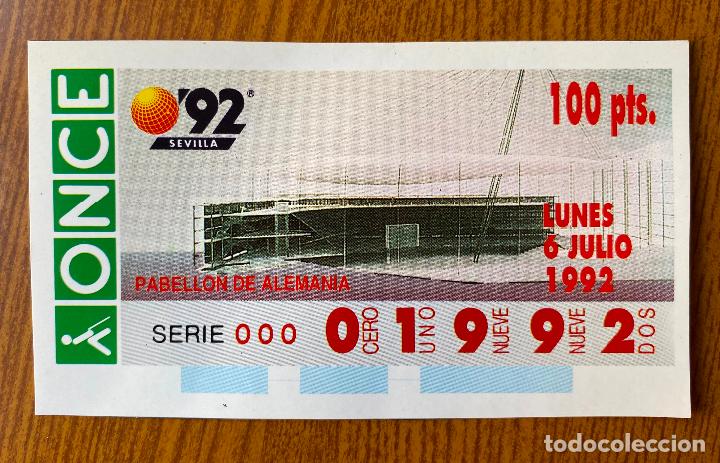 Otros art&iacute;culos de coleccionismo en papel: Cup&oacute;n Replica Once Expo 92. Pabell&oacute;n de Alemania. Sevilla 1992