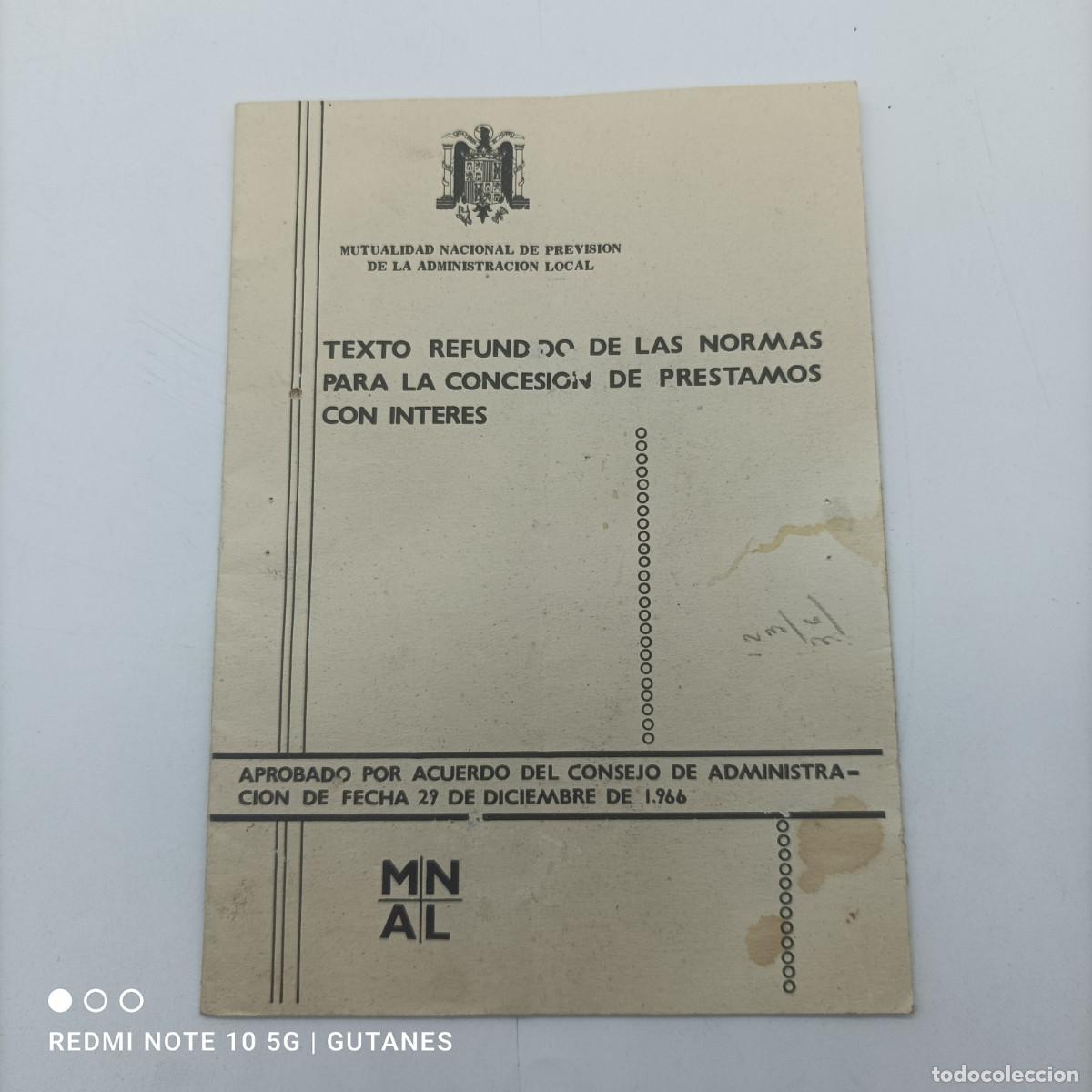 Sammelleidenschaft Andere Papierartikel: TEXTO REFUNDADO DE LAS NORMAS PARA LA CONCESION DE PRESTAMOS CON INTERES