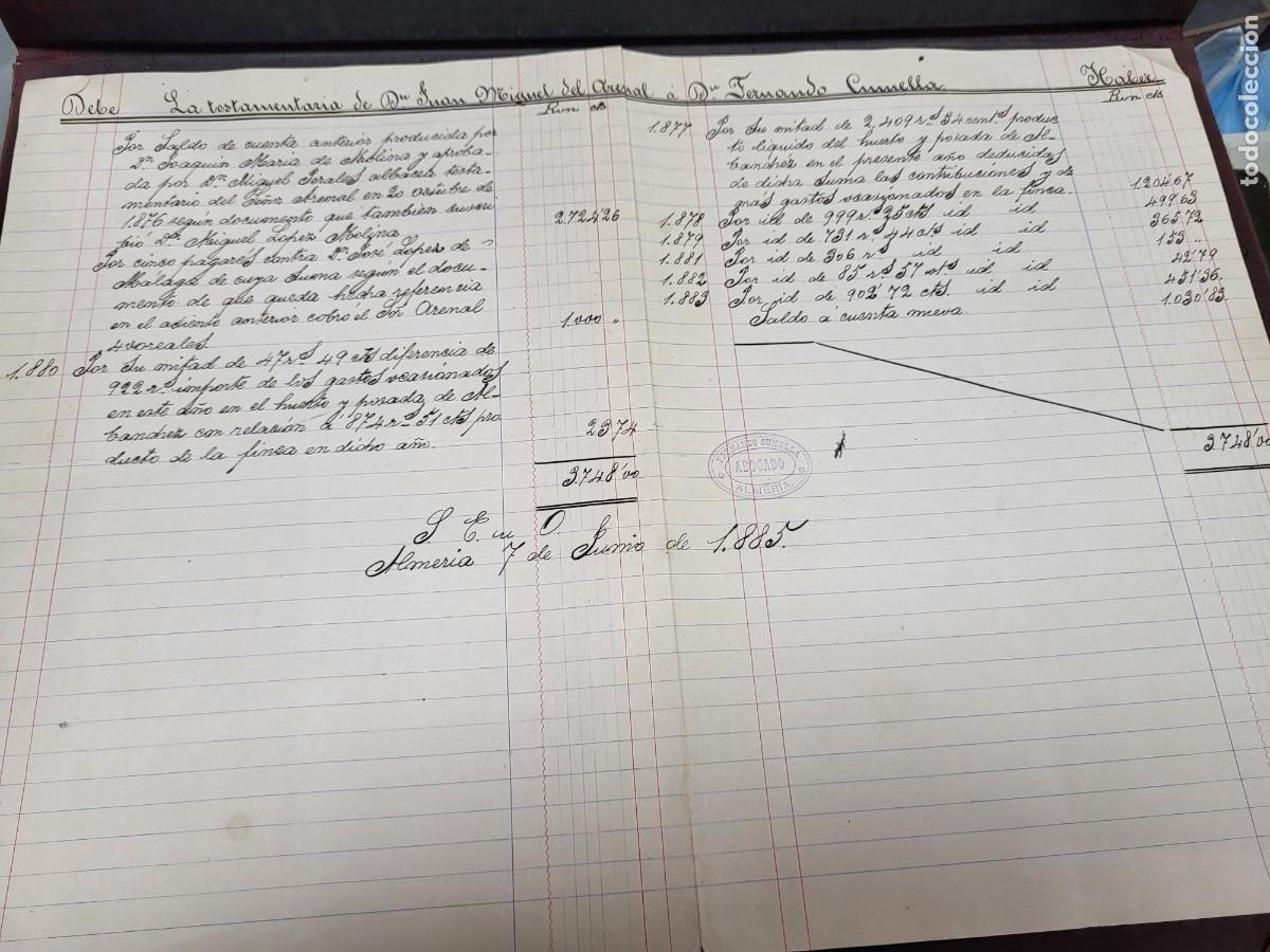 Sammelleidenschaft Andere Papierartikel: TESTAMENTARIA ALMERIA S XIX FERNANDO CUNELLA 1885