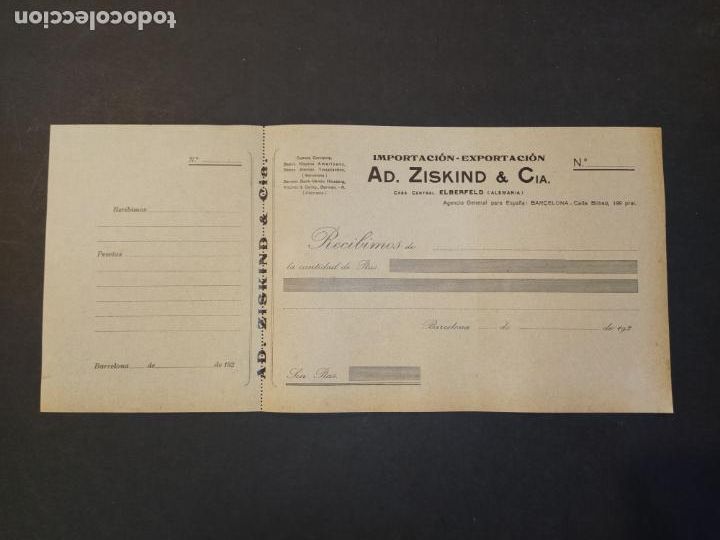 Paper Collecting Others: BARCELONA-IMPORTACION EXPORTACION AD. ZISKIND & CIA-DOCUMENTO A&Ntilde;OS 20-VER FOTOS-(K-10.612)