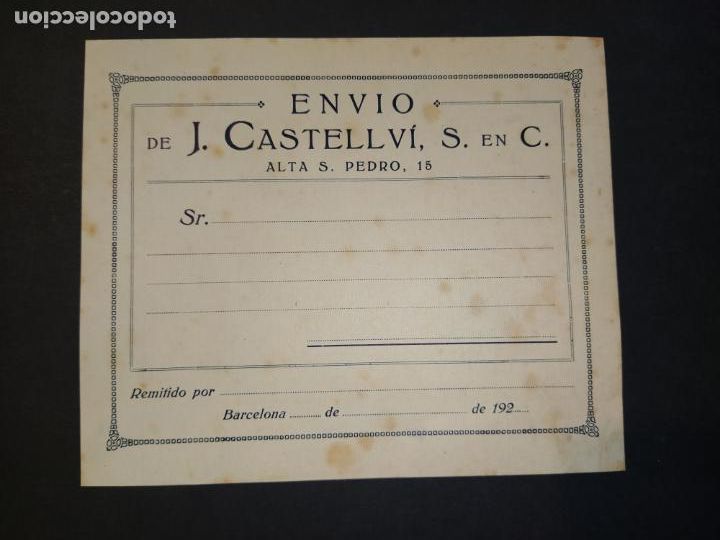 Paper Collecting Others: BARCELONA-ENVIO DE J. CASTELLVI-DOCUMENTO A&Ntilde;OS 20-VER FOTOS-(K-10.614)