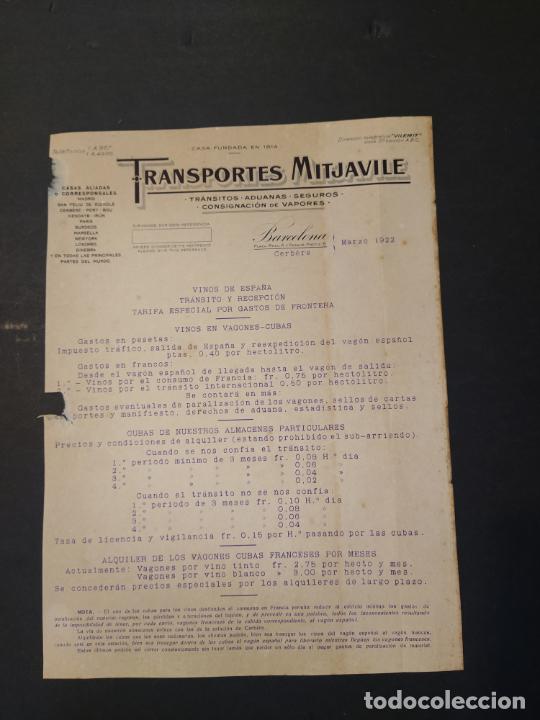 Otros Art&iacute;culos de Coleccionismo en Papel: BARCELONA-TRANSPORTES MITJAVE-ADUANAS SEGUROS VAPORES-DOCUMENTO A&Ntilde;OS 20-VER FOTOS-(K-10.616)