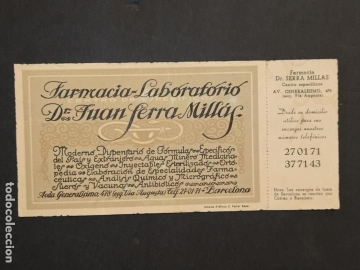 Otros Art&iacute;culos de Coleccionismo en Papel: FARMACIA DR JUAN SARRA MILLAS-PUBLICIDAD ANTIGUA FORMATO ENTRADA-VER FOTOS-(K-10.655)