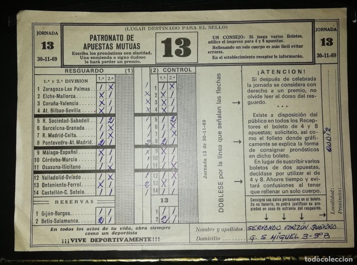Otros Art&iacute;culos de Coleccionismo en Papel: Quiniela del 30 del 11 del 69