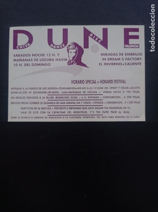 Otros Art&iacute;culos de Coleccionismo en Papel: FLYER INVITACION DESCUENTO DISCOTECA DUNE CHIVA VALENCIA A&Ntilde;OS 90