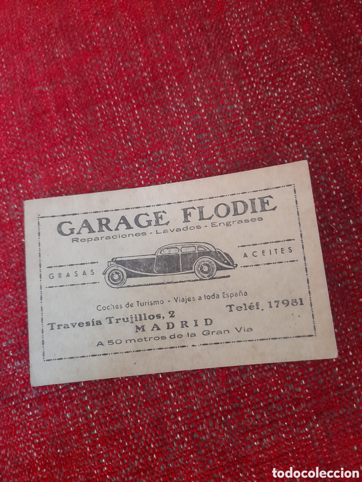 Otros Art&iacute;culos de Coleccionismo en Papel: Antigua tarjeta, Garage Flodie, Madrid