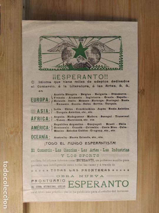 Otros Art&iacute;culos de Coleccionismo en Papel: ESPERANTO-PUBLICIDAD ANTIGUA-VER FOTOS-(K-10.951)