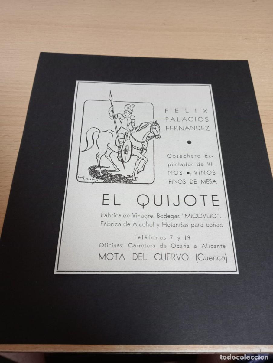 Otros art&iacute;culos de coleccionismo en papel: MORA DEL CUERVO - 1941 - EL QUIJOTE - F&Eacute;LIX PALACIOS FERN&Aacute;NDEZ - PUBLICIDAD ORIGINAL