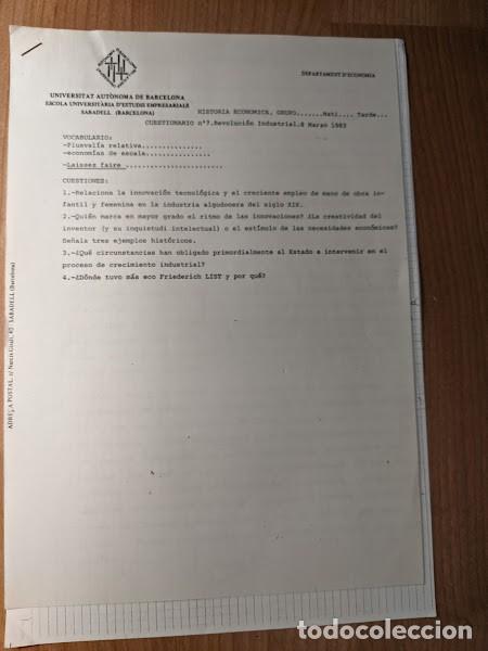 Collectionnisme Papier divers: CUESTIONARIO SOBRE LA REVOLUCI&Oacute;N INDUSTRIAL A&Ntilde;O 1983 (3 HOJAS)
