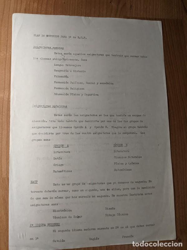 Sammelleidenschaft Andere Papierartikel: ANTIGUO PLAN DE ESTUDIOS 3&ordm; BUP Y COU