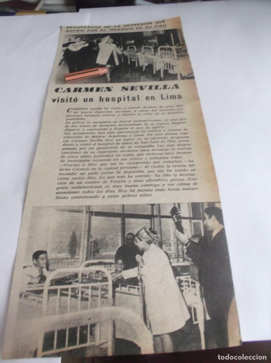 Otros Art&iacute;culos de Coleccionismo en Papel: RECORTE A&Ntilde;O 1967- LA ACTRIZ Y CANTANTE CARMEN SEVILLA VISIT&Oacute; UN HOSPITAL EN LIMA (PER&Uacute;)