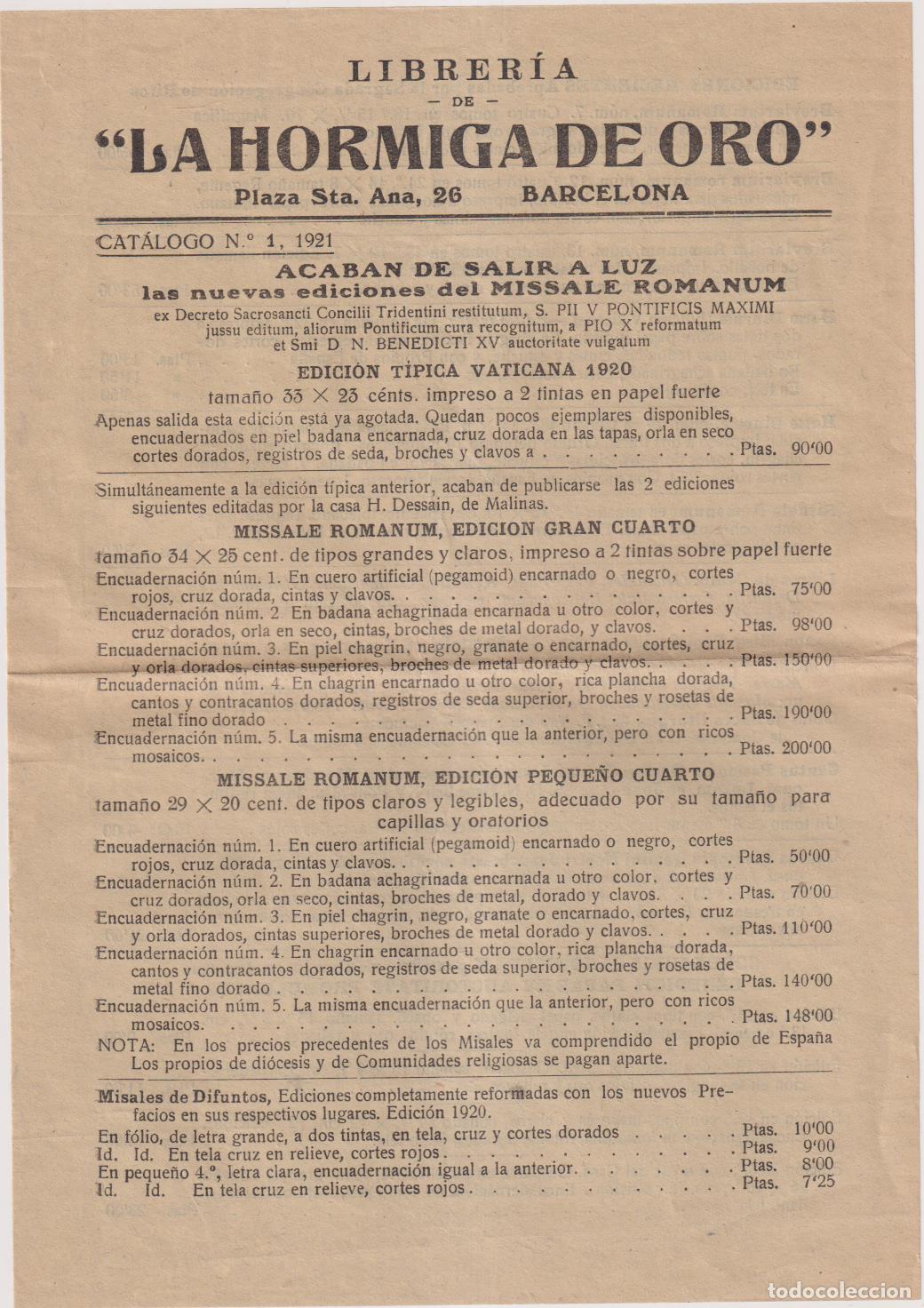 Collectionnisme Papier divers: Librer&iacute;a La Hormiga de Oro. Cat&aacute;logo n&ordm; 1. A&ntilde;o 1921