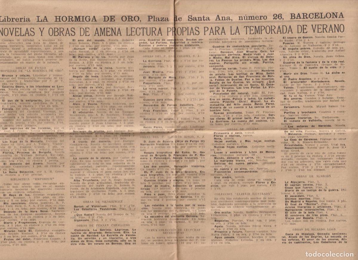 Collectionnisme Papier divers: Librer&iacute;a La Hormiga de Oro. Novelas y Obras de lectura amena. Temporada de Verano (1920)