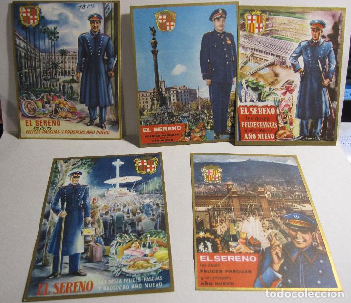 Otros Art&iacute;culos de Coleccionismo en Papel: 5 FELICITACION EL SERENO. ESCUDO DE BARCELONA. DIFERENTES VISTAS DE LA CIUDAD