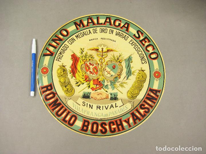 Otros Art&iacute;culos de Coleccionismo en Papel: ETIQUETA LITOGRAFIADA DE GRAN TAMA&Ntilde;O DE VINO MALAGA SECO ROMULO BOSCH Y ALSINA. VILLAFRANCA DEL PANA