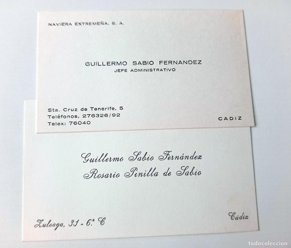 Sammelleidenschaft Andere Papierartikel: TARJETAS DE VISITA GUILLERMO SABIO, NAVIERA EXTREME&Ntilde;A S.A.