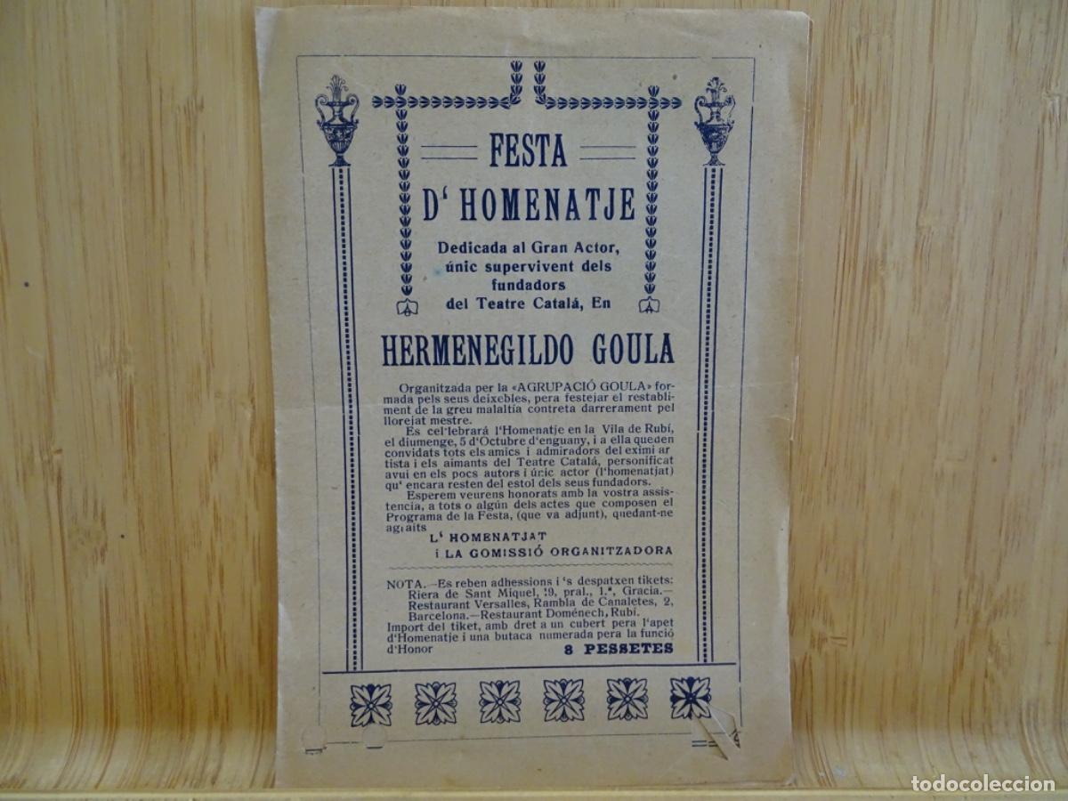 Otros art&iacute;culos de coleccionismo en papel: FESTA D&rsquo;HOMENATJE HERMENEGILDO GOULA. PROGRAMA 5 OCTUBRE 1919.