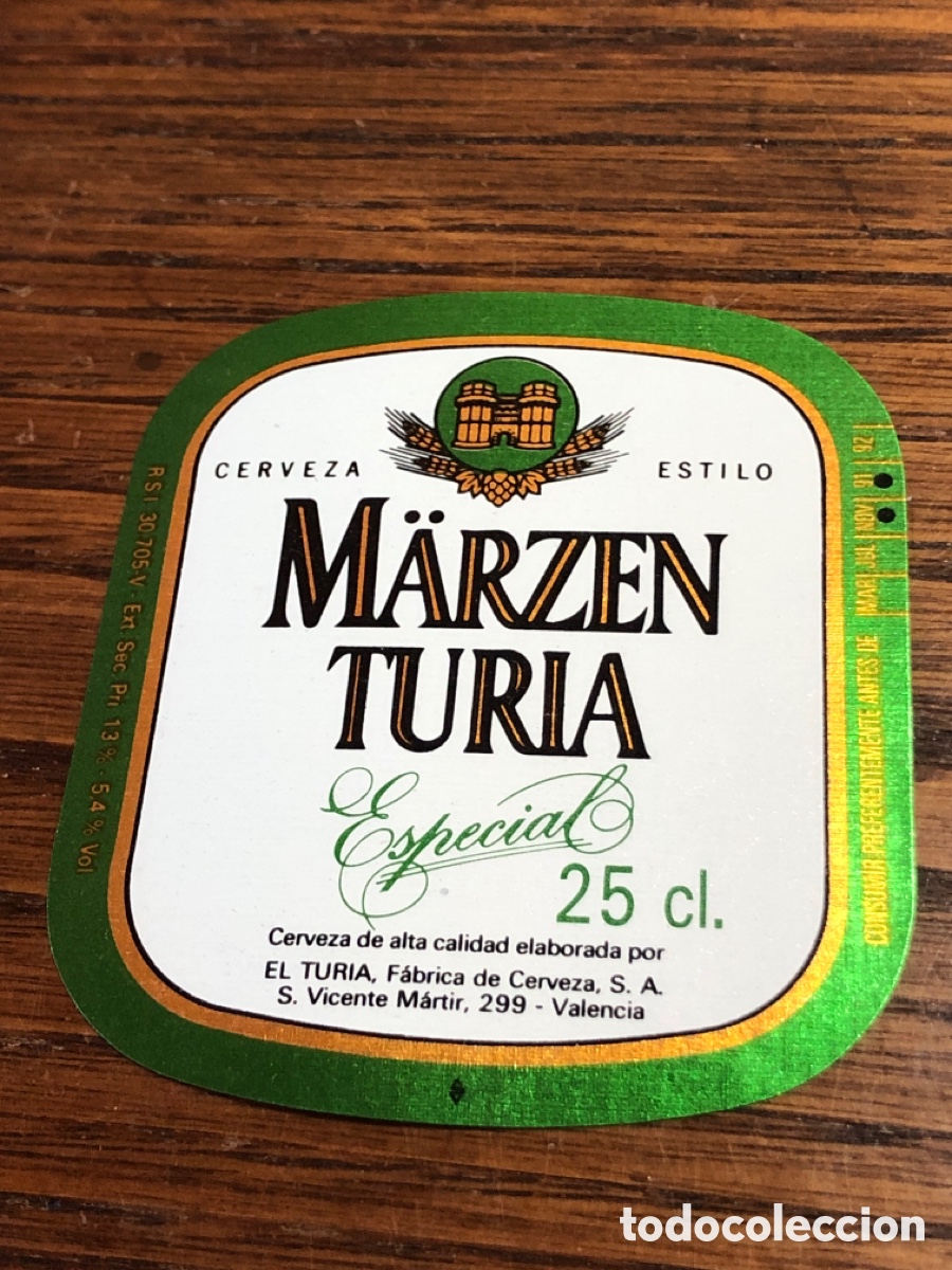 Otros Art&iacute;culos de Coleccionismo en Papel: ETIQUETA DE. CERVEZA MARZEN TURIA ESPECIAL 25 CL