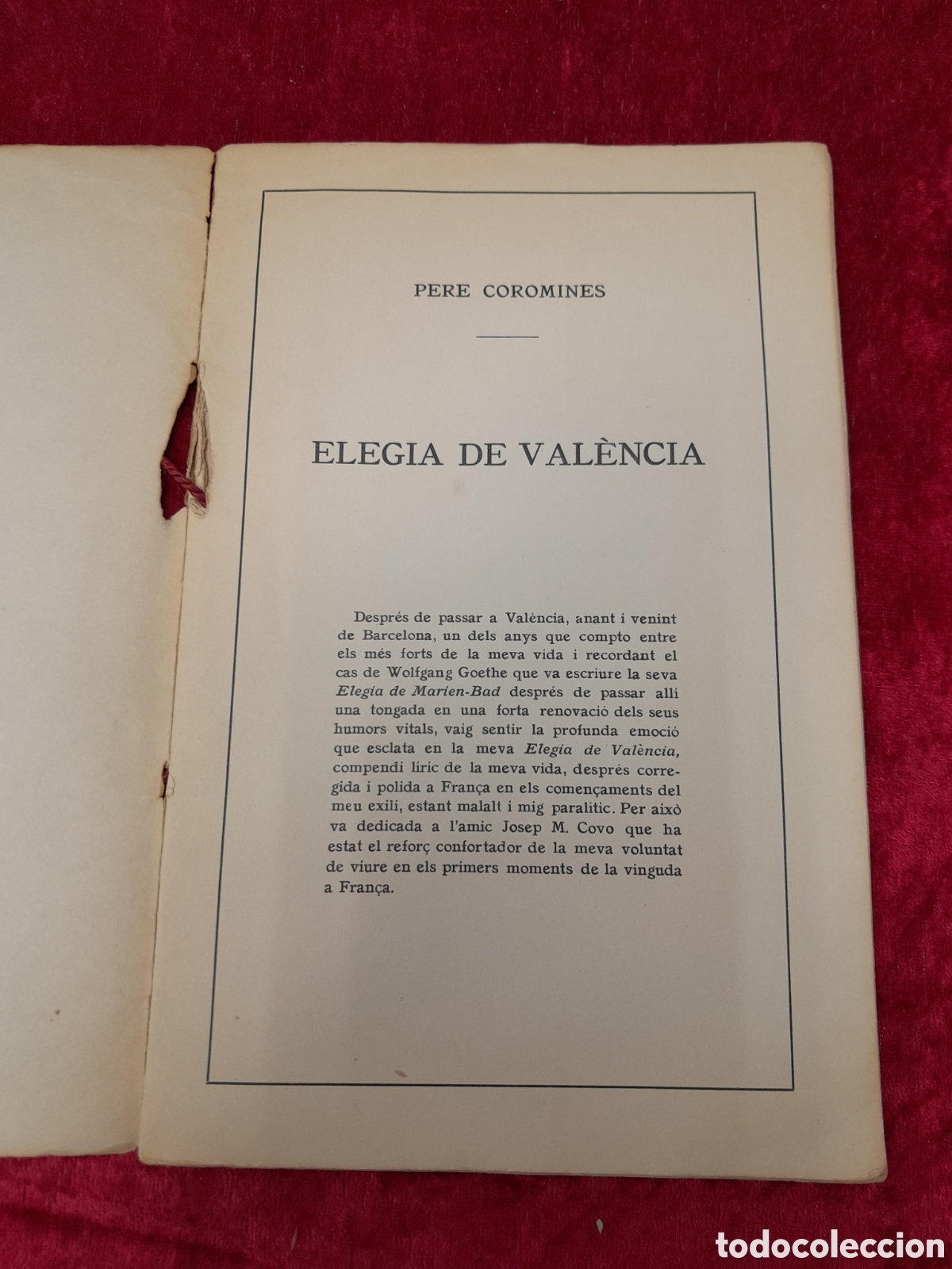 Otros art&iacute;culos de coleccionismo en papel: DOC-247. ELEGIA DE VAL&Egrave;NCIA. 1938. - Foto 1