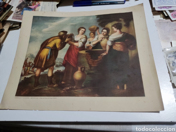 Otros Art&iacute;culos de Coleccionismo en Papel: L&aacute;mina antigua,copia del museo del Prado Rebeca y Eliezer, Murillo