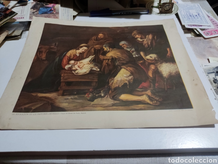 Otros Art&iacute;culos de Coleccionismo en Papel: L&aacute;mina antigua copia del museo del Prado La adoraci&oacute;n de los pastores, Murillo