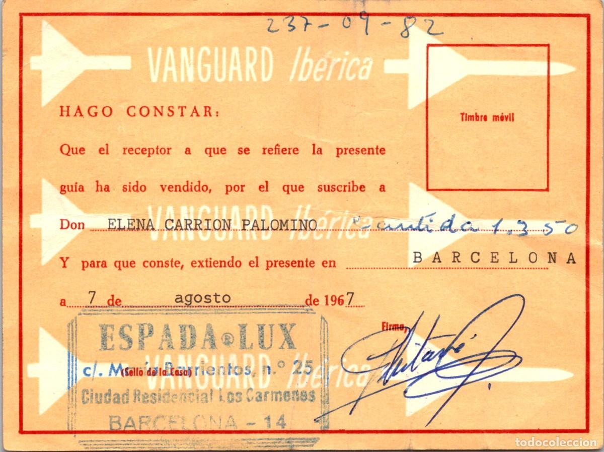 Otros Art&iacute;culos de Coleccionismo en Papel: Vanguard Ib&eacute;rica - Transistor Modelo Samos - Certificado de Garant&iacute;a - 07.08.1967 - 132x98mm