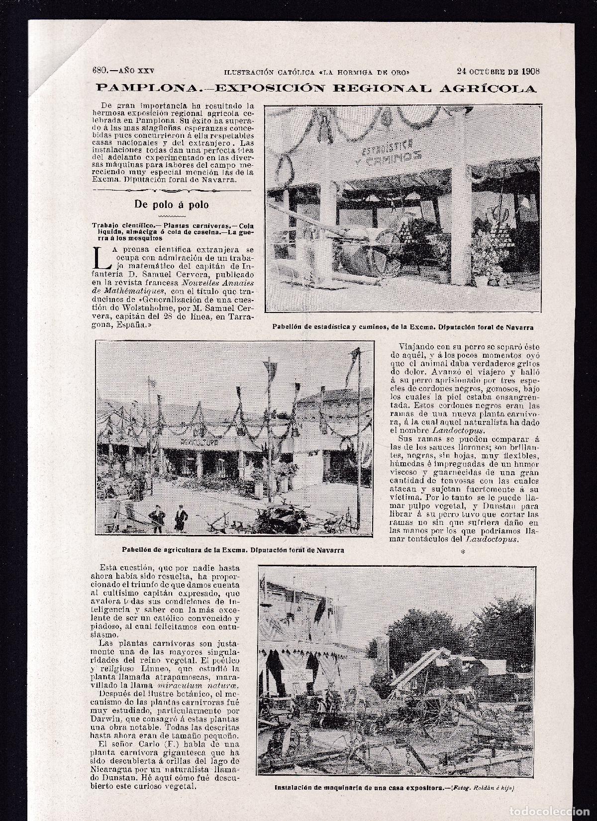 Otros art&iacute;culos de coleccionismo en papel: PAMPLONA - EXPOSICI&Oacute;N REGIONAL AGR&Iacute;COLA - &rdquo; LA HORMIGA DE ORO &rdquo; 24-X-1908