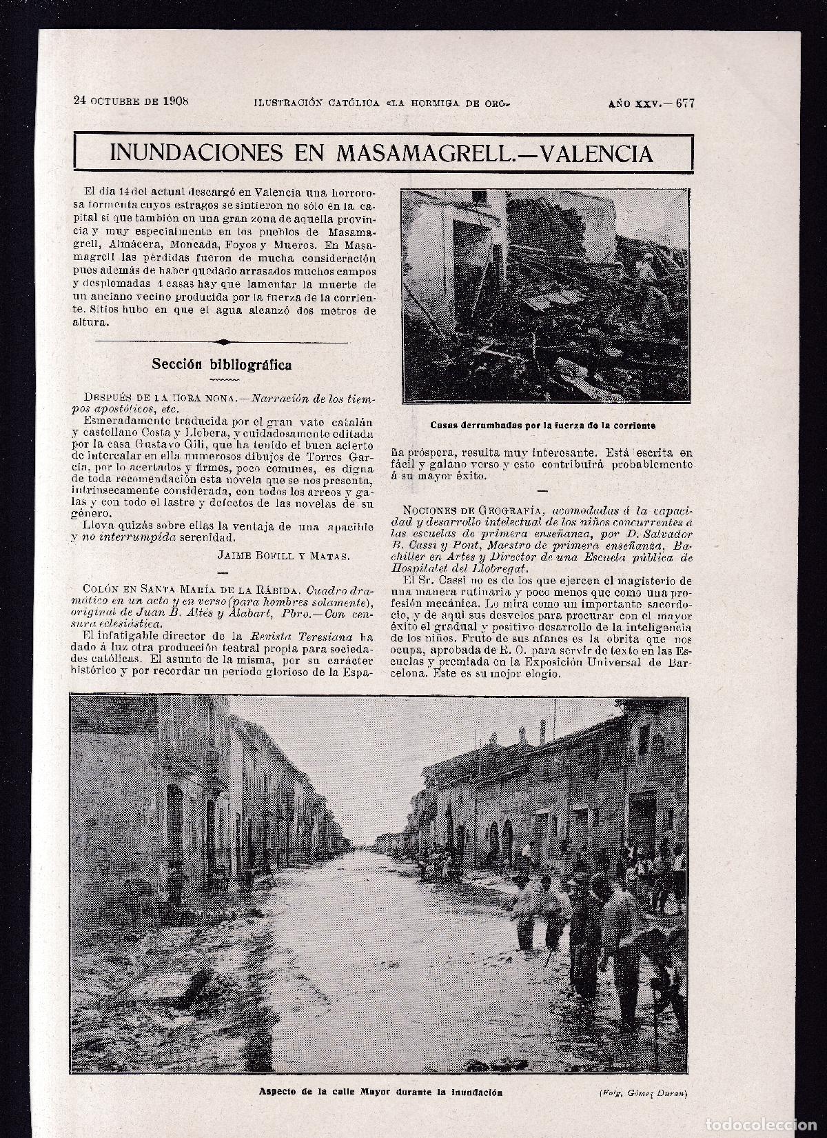 Otros art&iacute;culos de coleccionismo en papel: MASAMAGRELL (VALENCIA) - GRAVES INUNDACIONES - &rdquo; LA HORMIGA DE ORO &rdquo; 24-X-1908