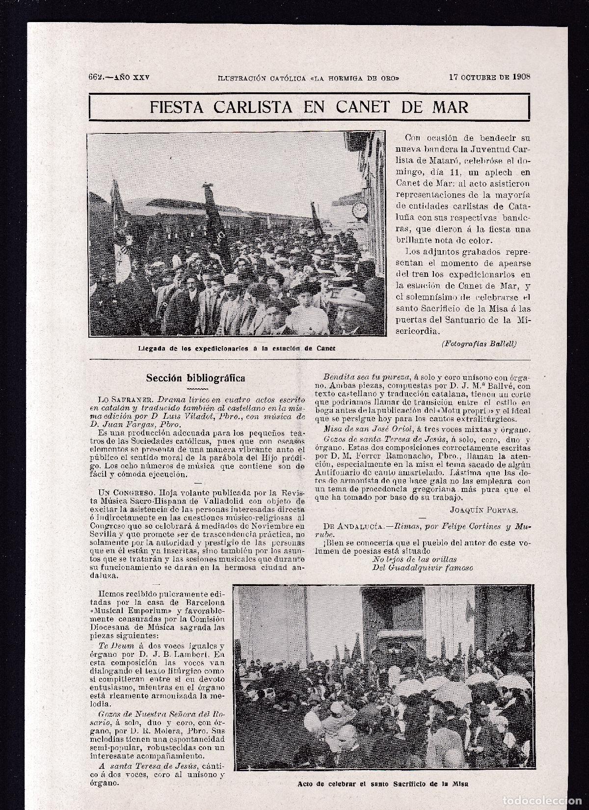 Otros art&iacute;culos de coleccionismo en papel: CANET DE MAR (BARCELONA) - FIESTA CARLISTA - &rdquo; LA HORMIGA DE ORO &rdquo; 17-X-1908