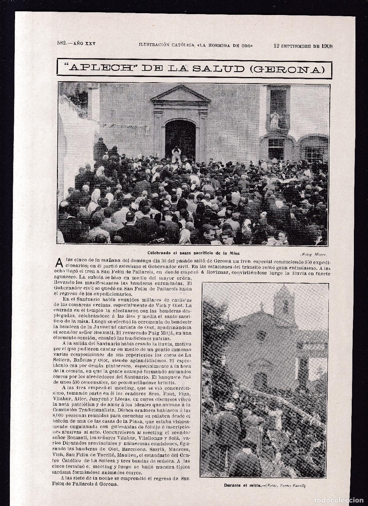 Otros art&iacute;culos de coleccionismo en papel: SAN FELIU DE PALLAROLS (GERONA) - &rdquo; APLECH &rdquo; CARLISTA - &rdquo; LA HORMIGA DE ORO &rdquo; 12-IX-1908