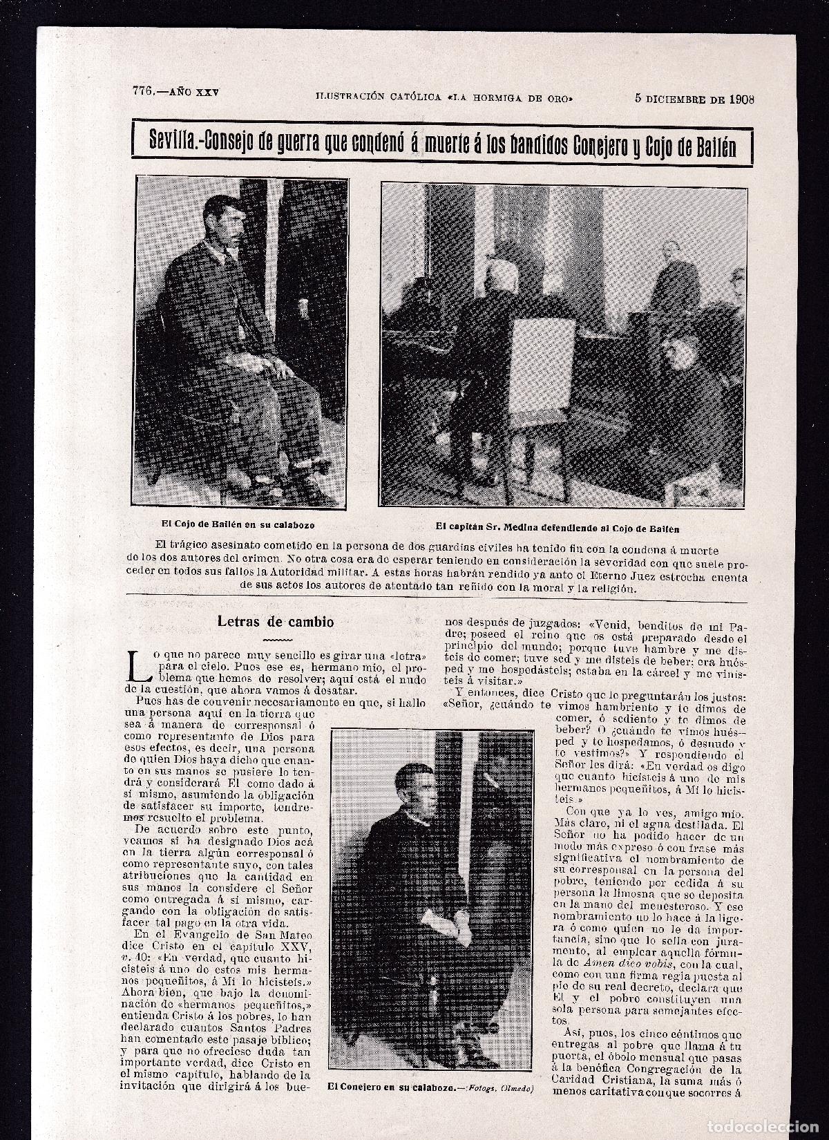 Otros art&iacute;culos de coleccionismo en papel: SEVILLA - PENA DE MUERTE A BANDIDOS - FOTO: OLMEDO - &rdquo; LA HORMIGA DE ORO &rdquo; 5-XII-1908