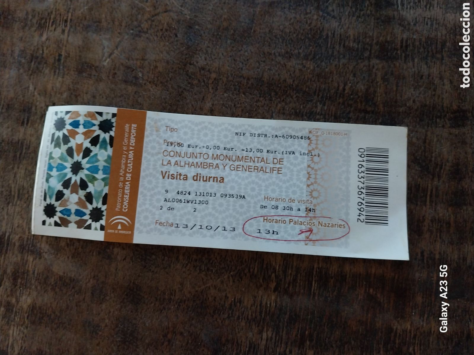 Paper Collecting Others: ENTRADA ALHAMBRA A&Ntilde;O 2013 15 x 5 cm