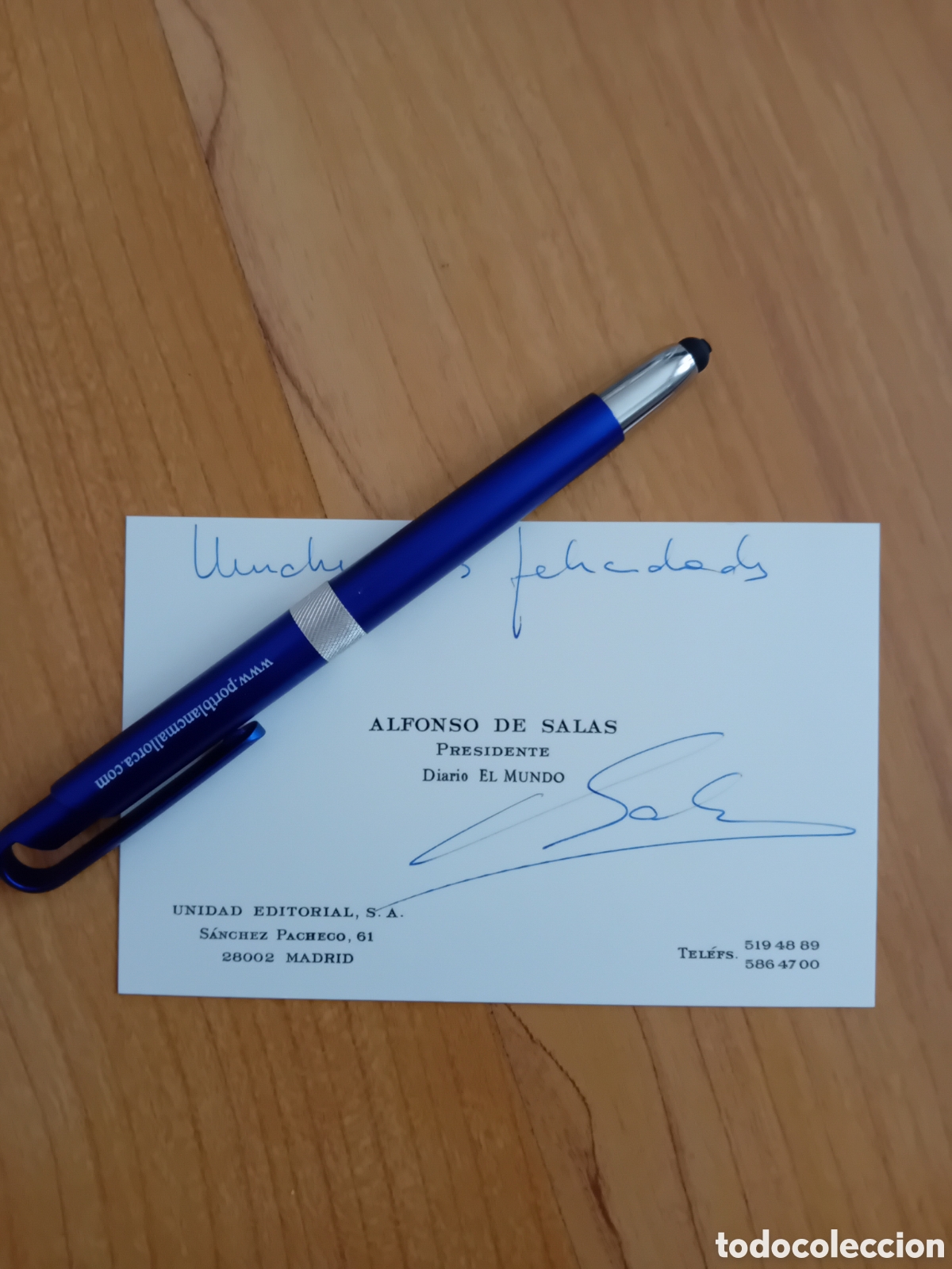 Collectionnisme Papier divers: TARJETA DE VISITA DE ALFONSO DE SALAS, PRESIDENTE DIARIO EL MUNDO. AUT&Oacute;GRAFO DE PU&Ntilde;O Y LETRA