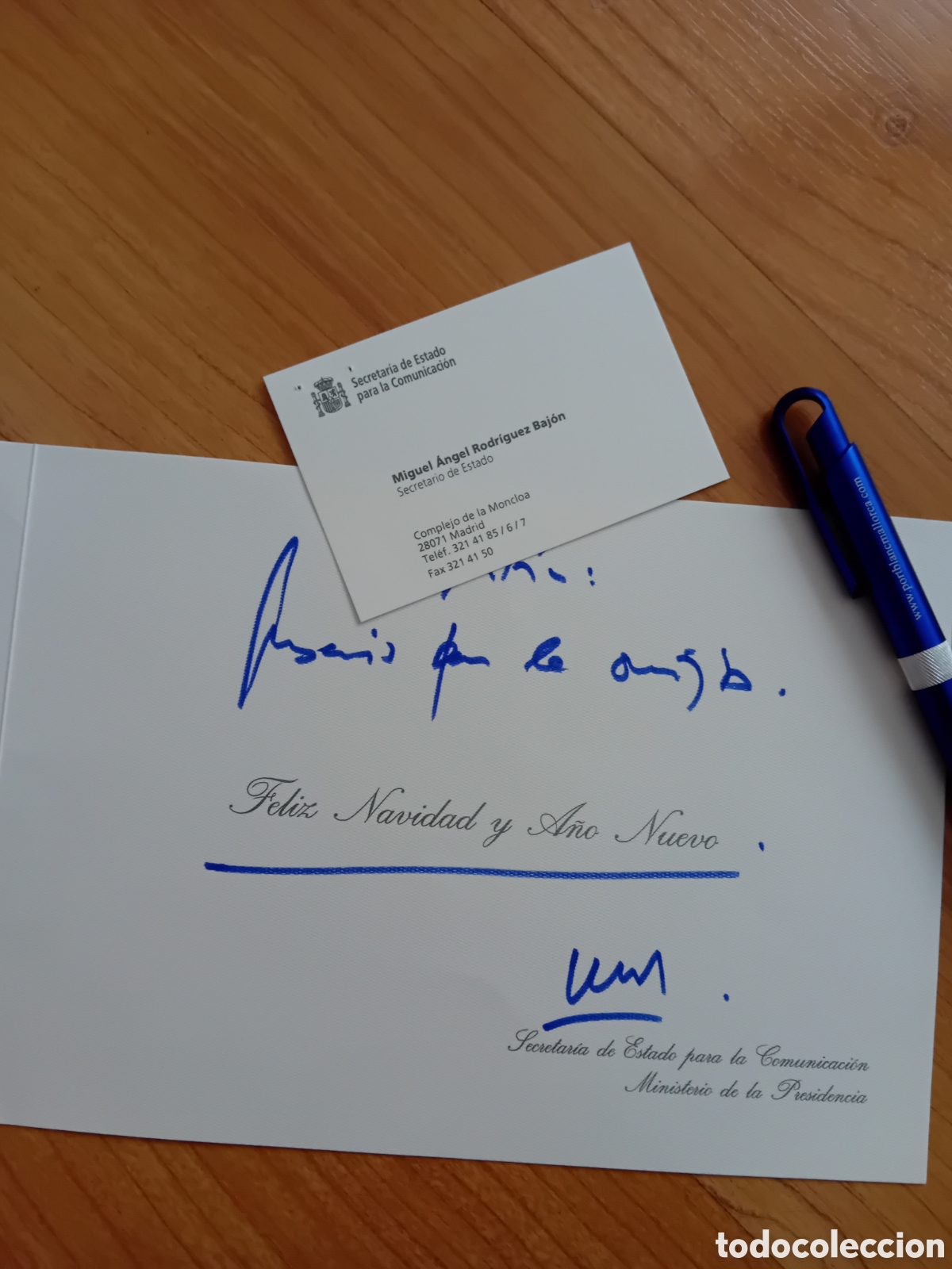 Collectionnisme Papier divers: TARJETA VISITA Y FELICITACION NAVIDAD MIGUEL ANGEL RODRIGUEZ SECRETARIO ESTAD DEDICATORIA MANUSCRITA