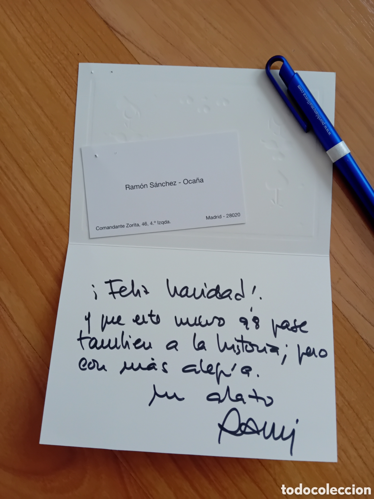Collectionnisme Papier divers: TARJETA VISITA Y FELICITACION NAVIDAD RAMON SANCHEZ-OCA&Ntilde;A. M&Eacute;DICO Y PRESENTADOR TV. DEDICATORIA