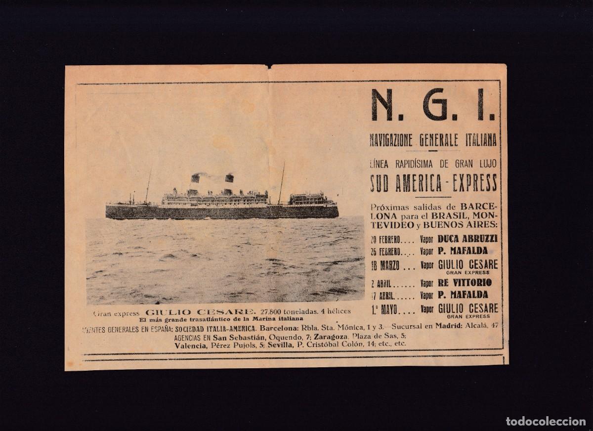 Otros Art&iacute;culos de Coleccionismo en Papel: NAVIGAZIONE GENERALE ITALIANA - PUBLICIDAD - MUNDO GR&Aacute;FICO 17 FEBRERO 1926