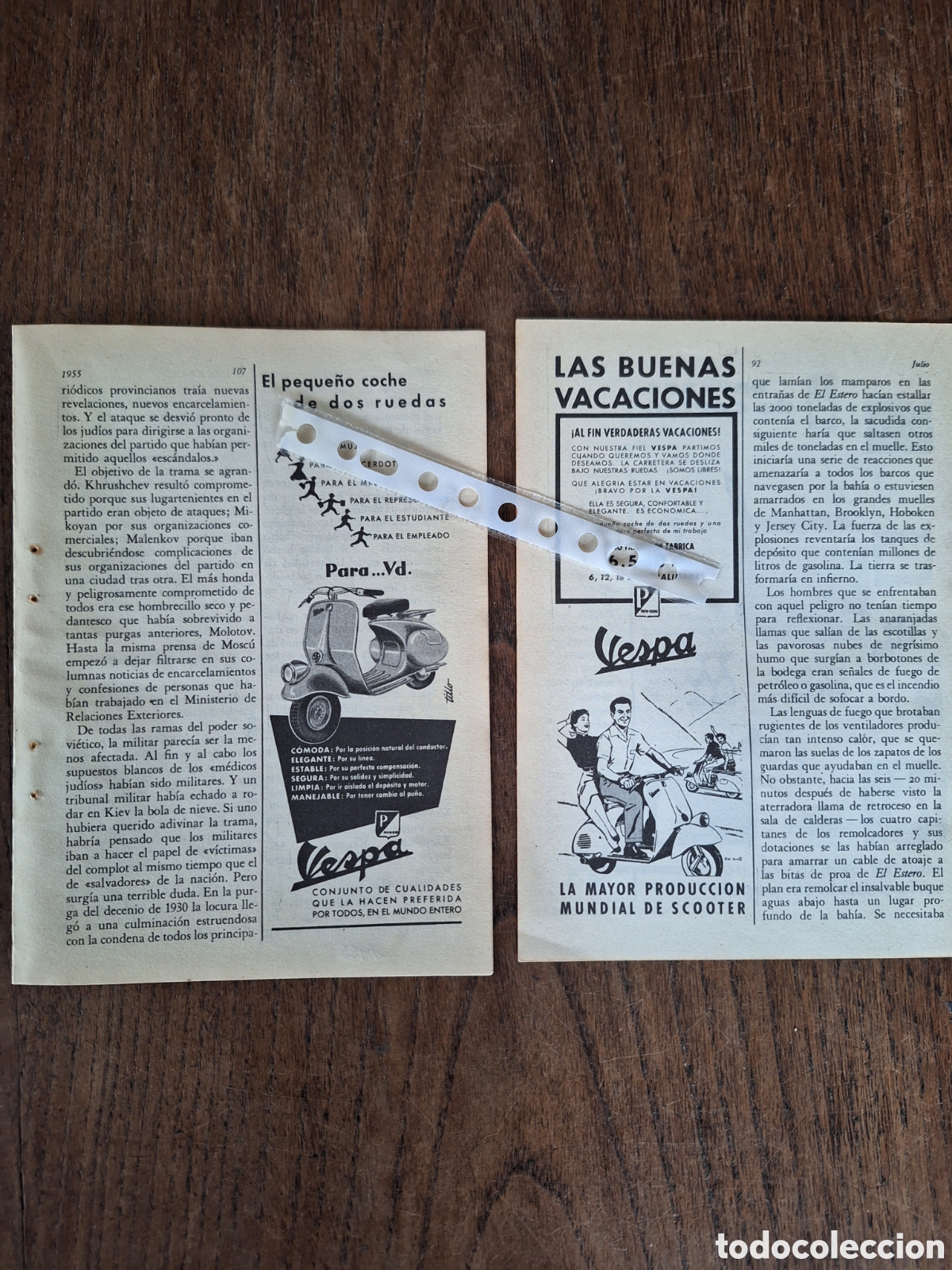 Otros Art&iacute;culos de Coleccionismo en Papel: Publicidad moto vespa de 1955