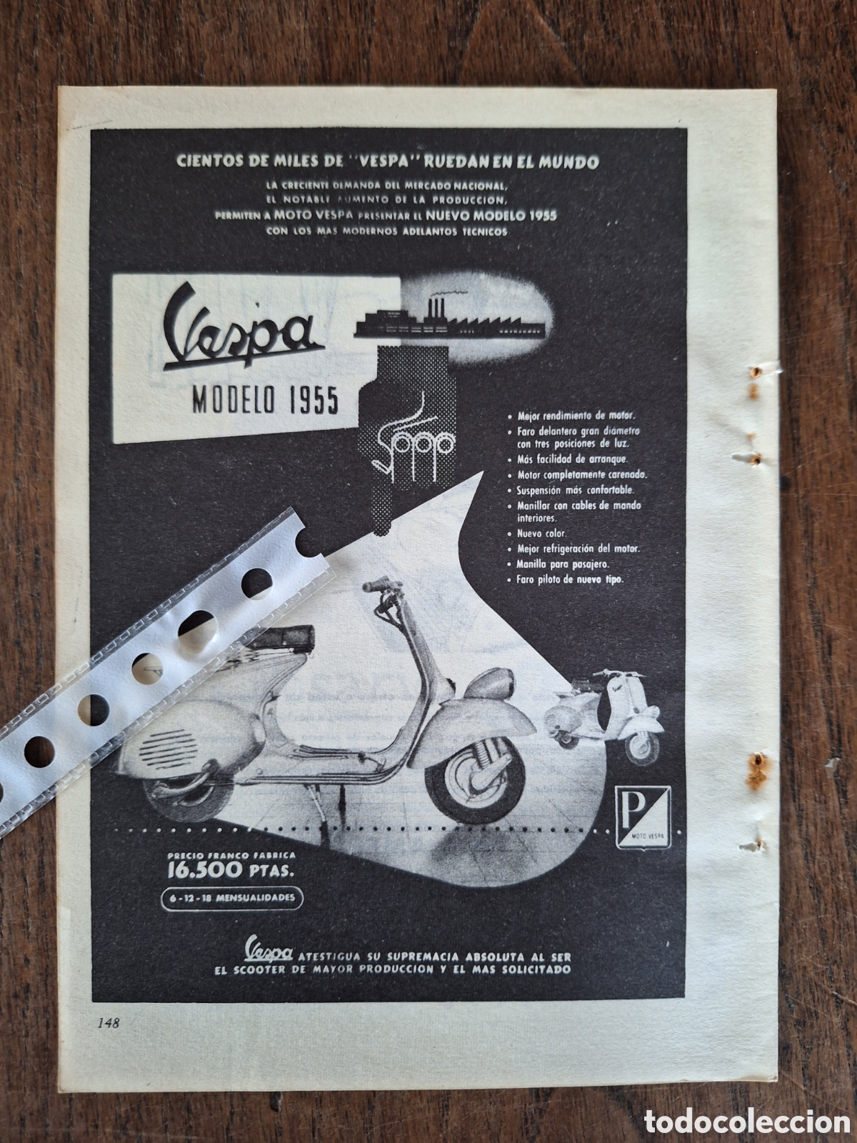 Otros Art&iacute;culos de Coleccionismo en Papel: Publicidad moto vespa de 1955
