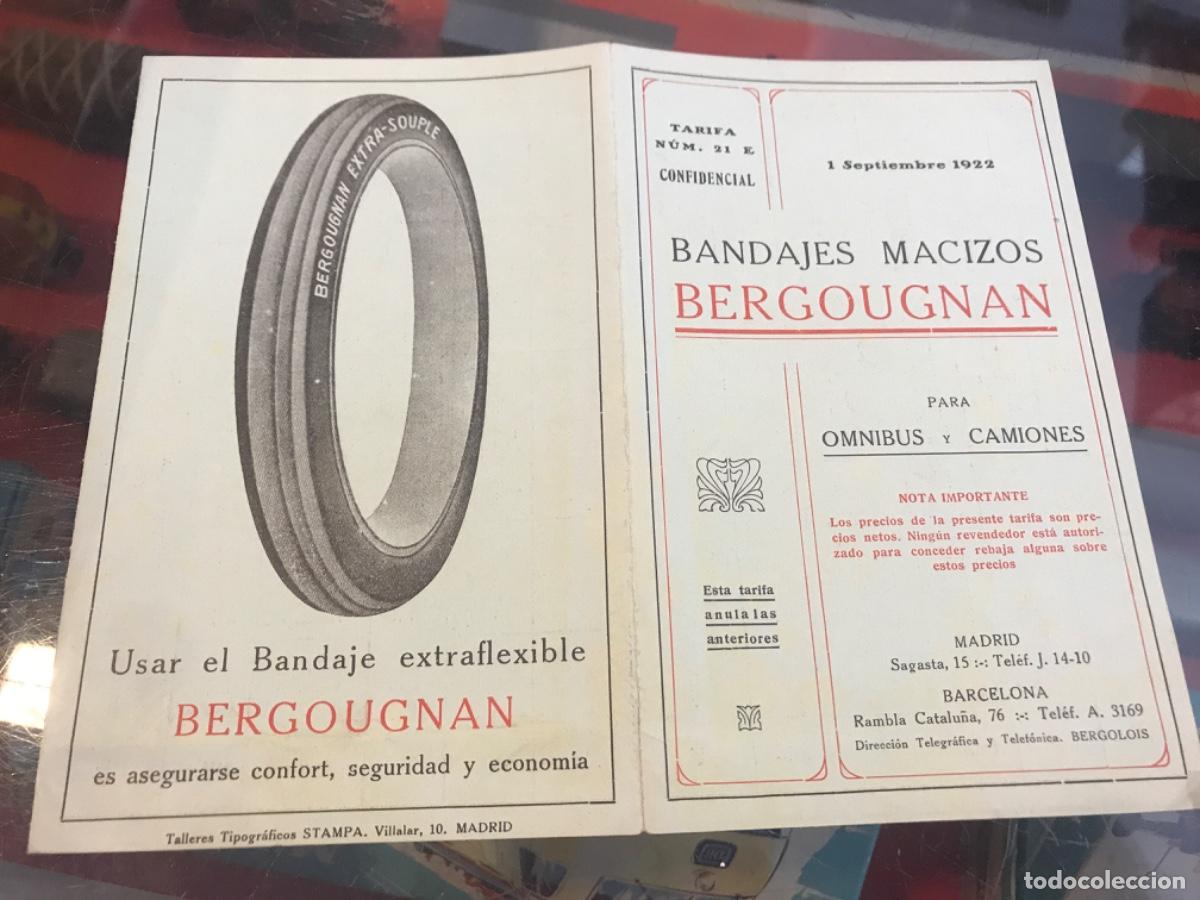 Collectionnisme Papier divers: TARIFA N&ordm; 21 E. CONFIDENCIAL. BANDAJES MACIZOS BERGOUGNAN PARA OMNIBUS Y CAMIONES. 1922